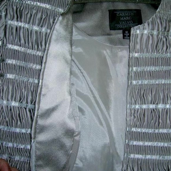 DESIGNER Womens CARMEN MARC VALVO Formal HOLIDAY Pant Suit SILVER GRAY Sz 12 14 - Picture 5 of 6